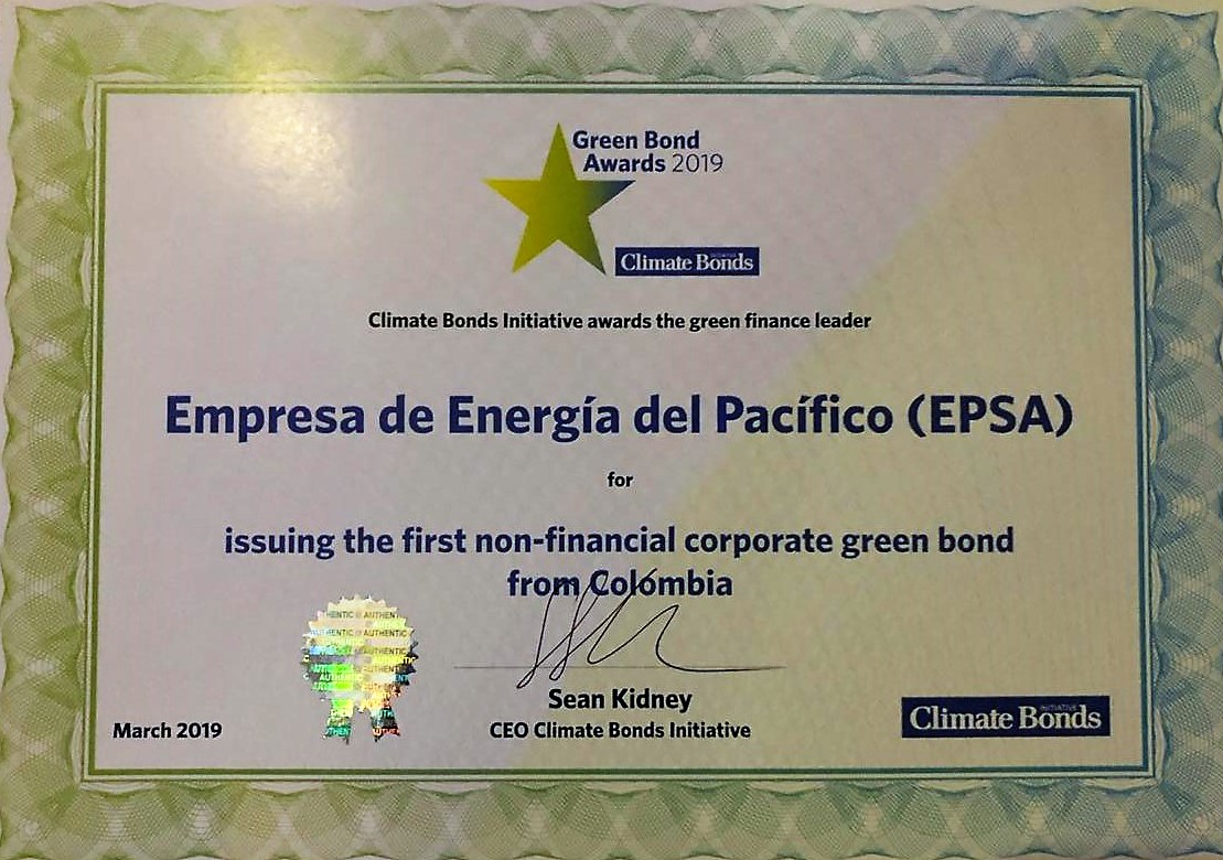 Celsia, a través de Epsa, reconocida como compañía Líder en Finanzas Verdes en los Green Bond Pioneer Awards 2019
